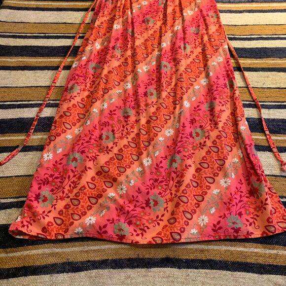 No Boundaries Maxi Dress Orange Y2K 90s Flowy Floral Spaghetti Strap Beach Cover - Picture 3 of 7
